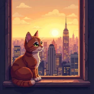 Scene of a pixelated cat